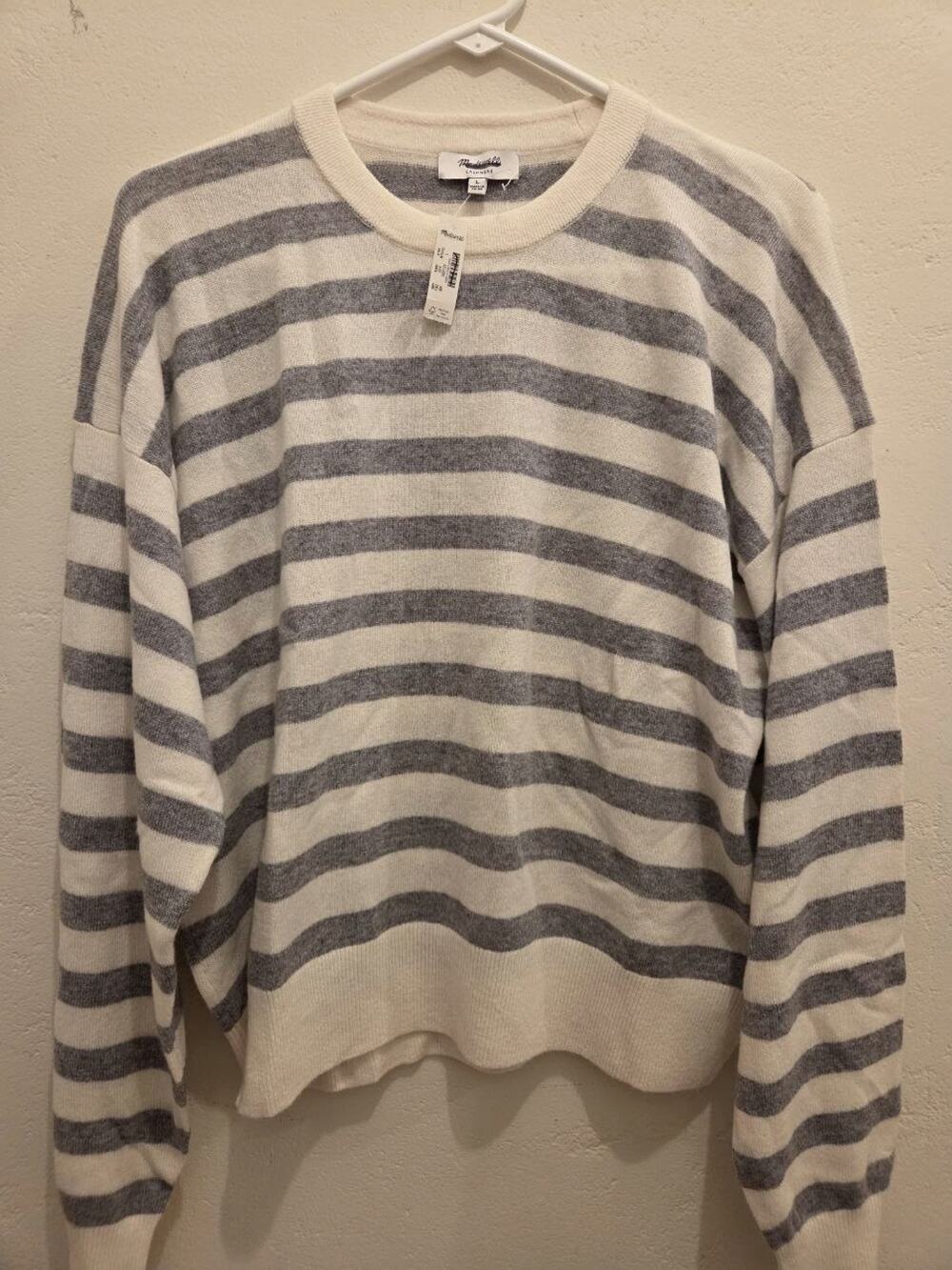 Madewell Women's White and Grey Sweater - New With Tags Size L